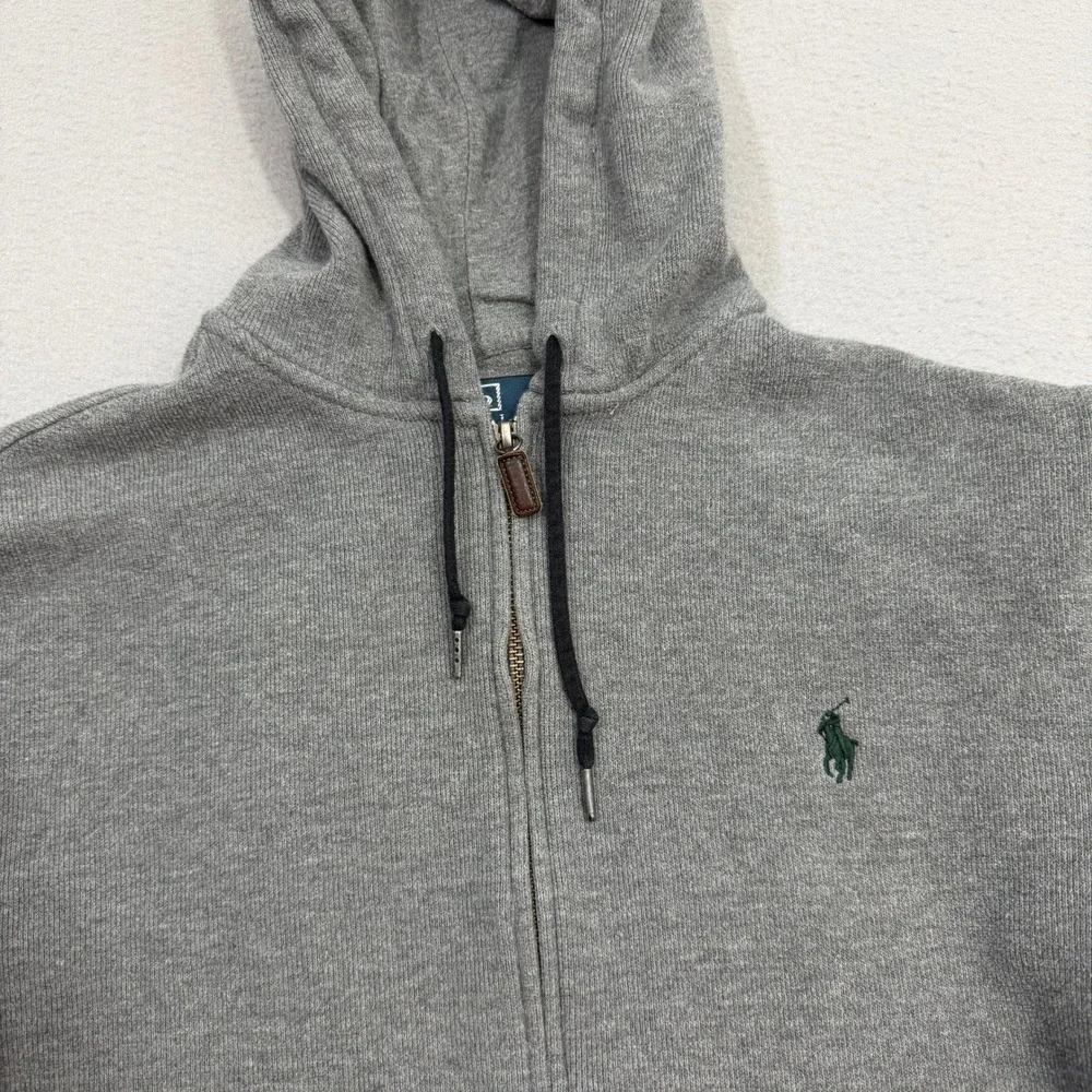 Polo Ralph Lauren Hoodie Mens Small Gray Full Zip Pony Logo Cotton Sweatshirt